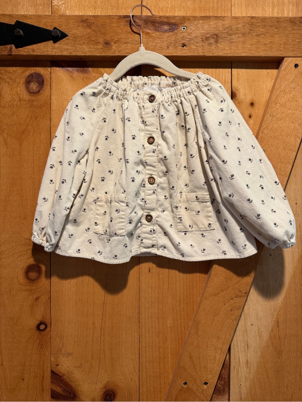 Zara Toddler Fine Wale Ivory Floral Corduroy Blouse, 18-24 mo